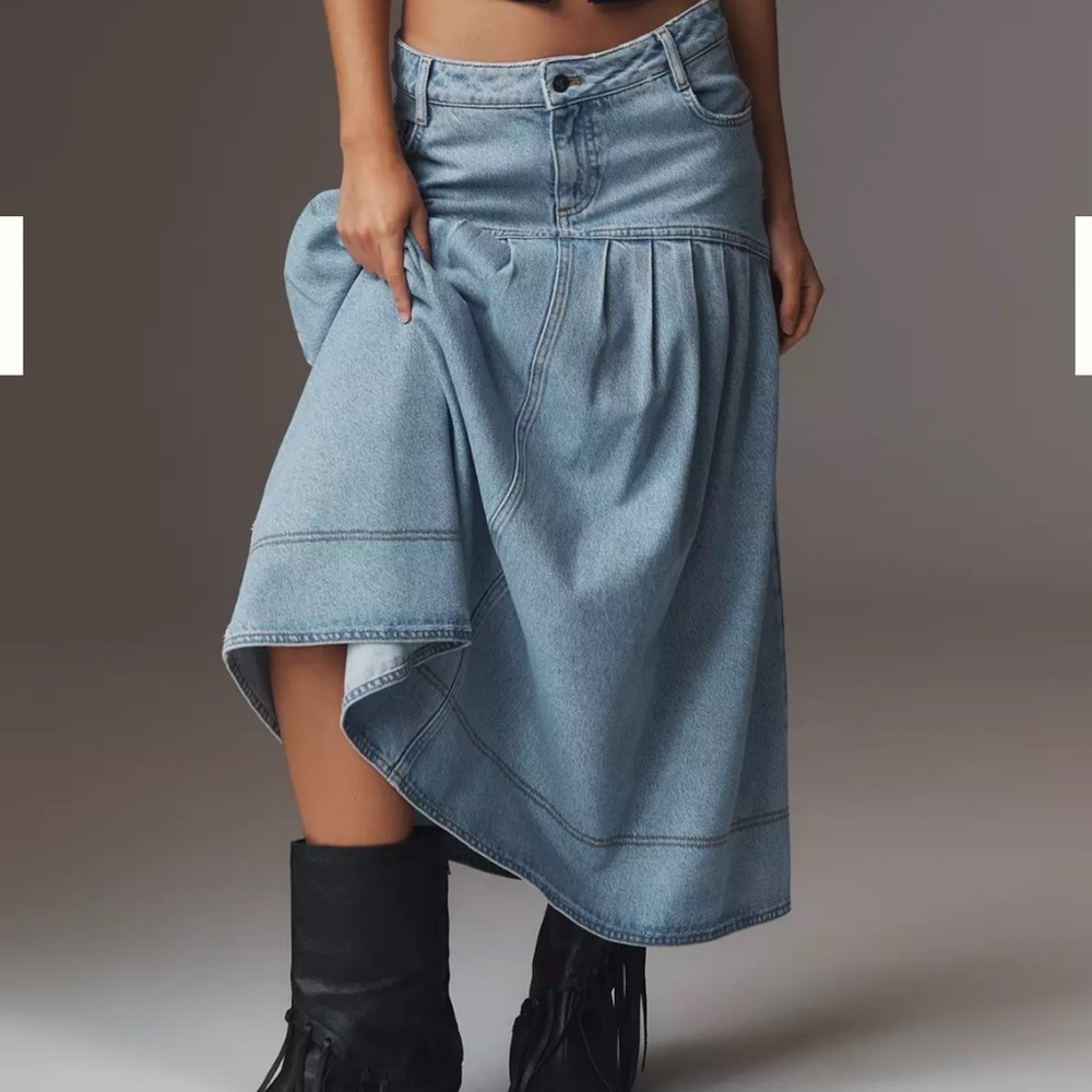 Anthropologie Pilcro pleated basque waist denim midi skirt size 14